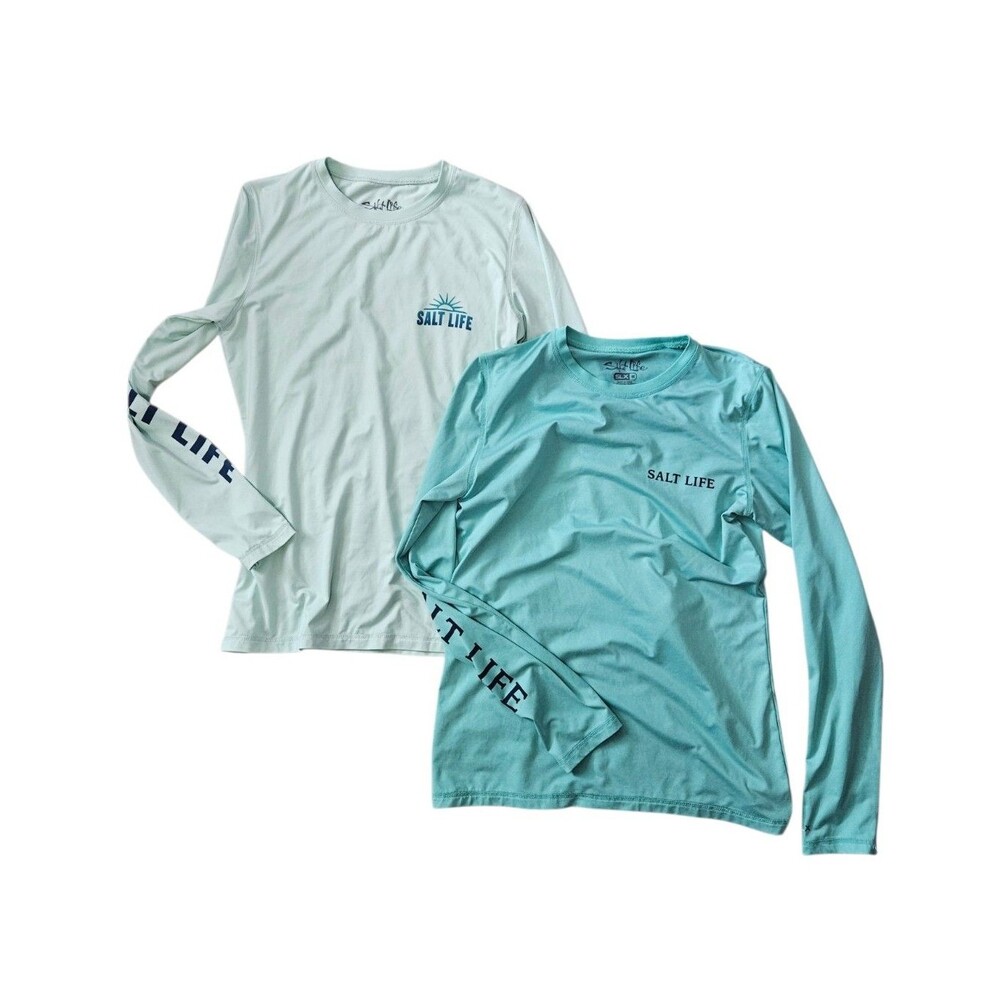 Bundle Of Salt Life Long Sleeve Shirts Size Medium Teal Stretchy Beach Coastal